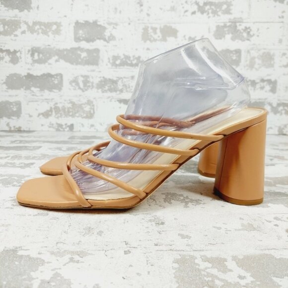 NEW Nine West Getcha 3 Heeled Brown Faux Leather Block Heel Summer Sandals D462 - Picture 1 of 14